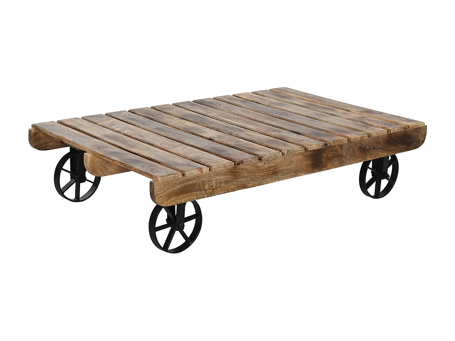 Table basse, table de salon en bois coloris naturel et métal noir -longueur 130 x profondeur 80 x Hauteur 32 cm