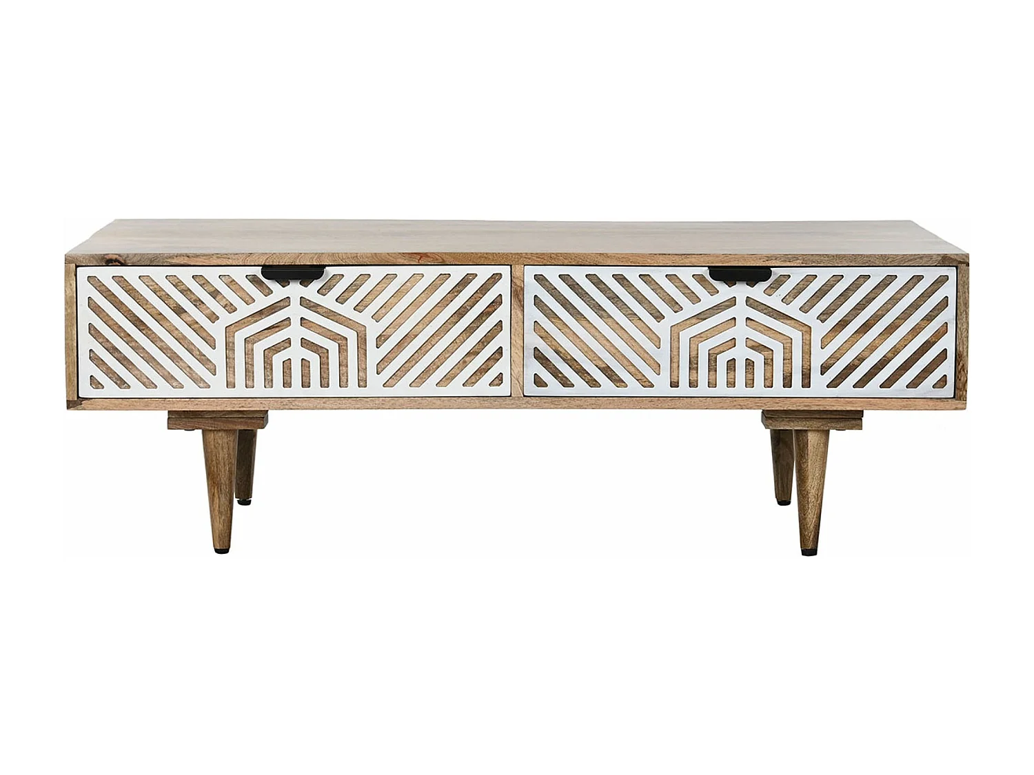 Table basse, table de salon en bois de manguier coloris naturel, blanc  - longueur 115 x profondeur 60 x Hauteur 40 cm