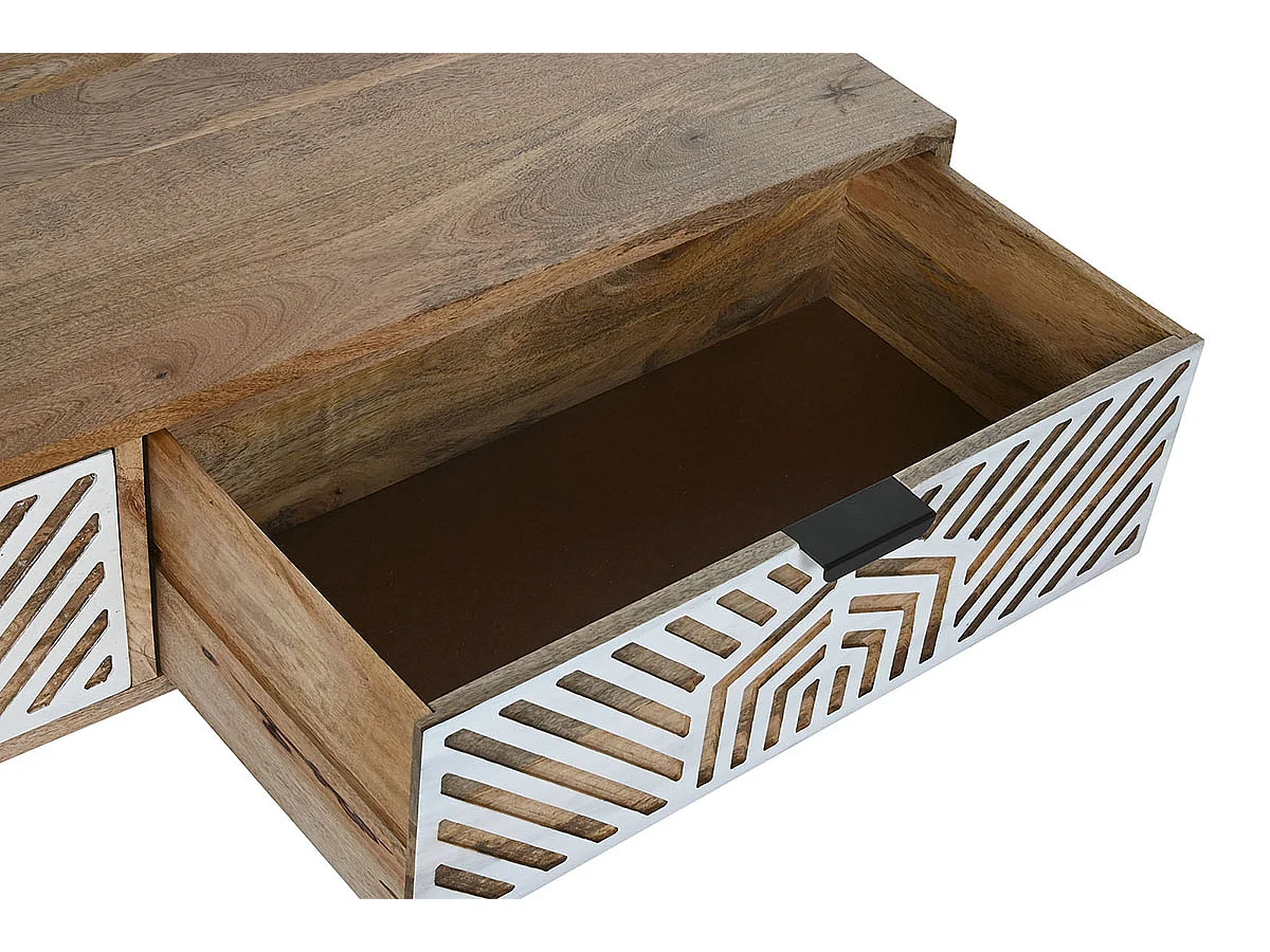 Table basse, table de salon en bois de manguier coloris naturel, blanc  - longueur 115 x profondeur 60 x Hauteur 40 cm