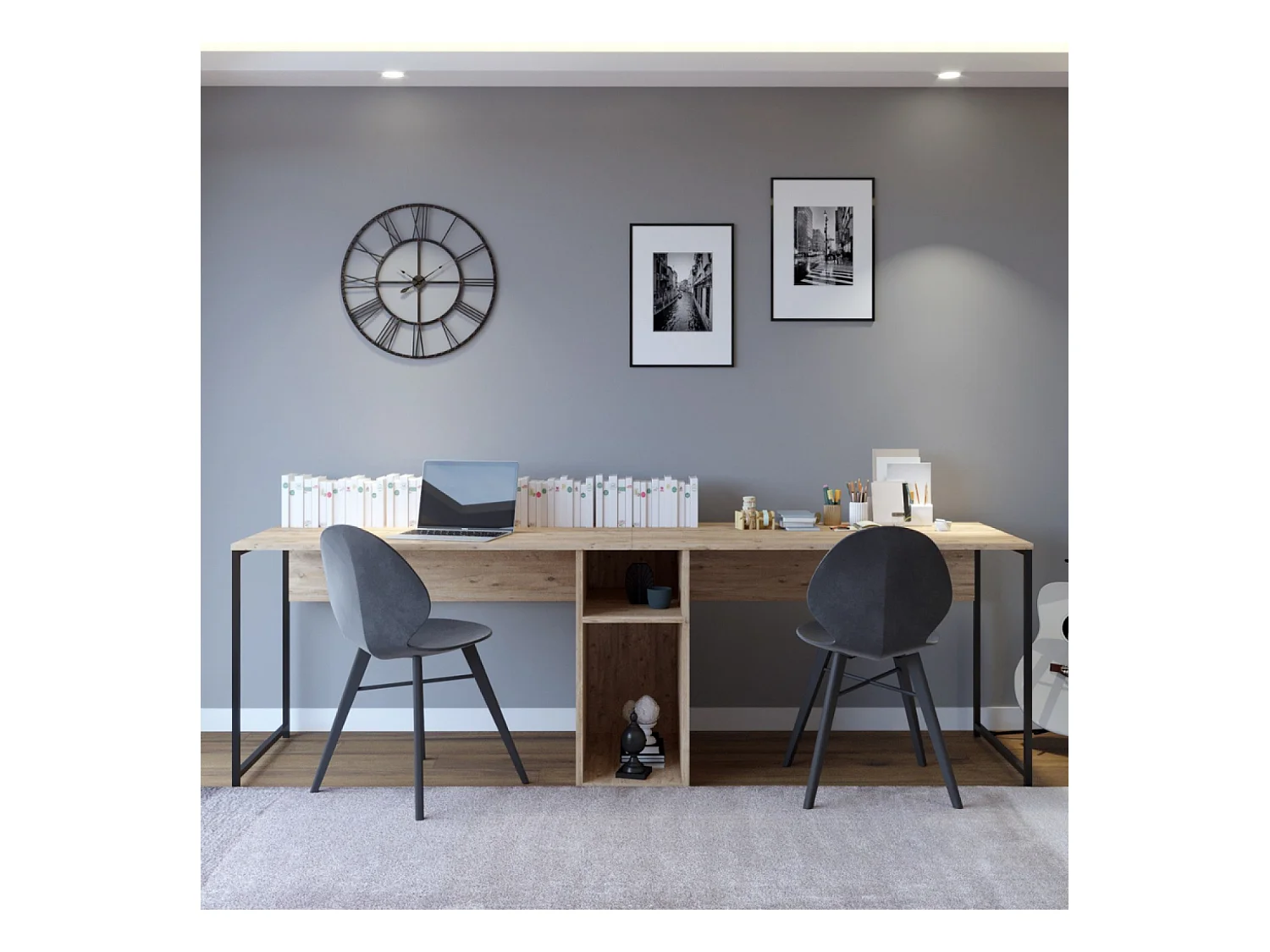 Bureau 2 personnes en bois avec niches KILI