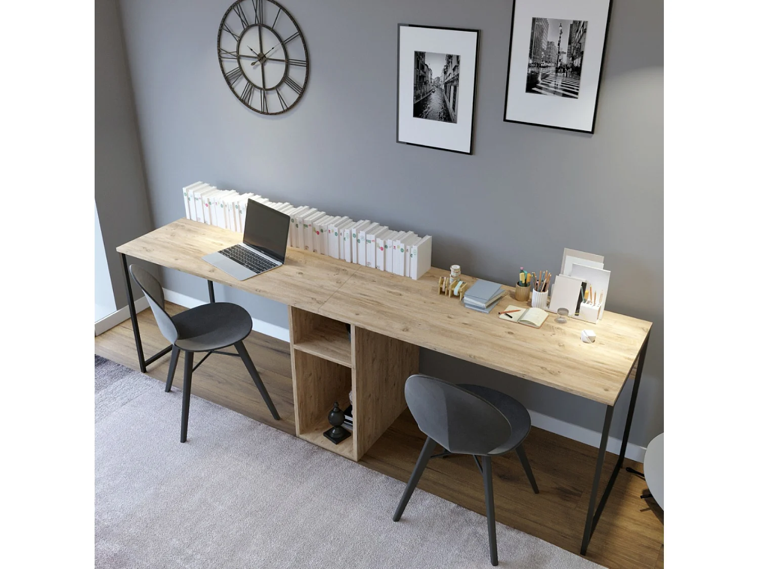 Bureau 2 personnes en bois avec niches KILI