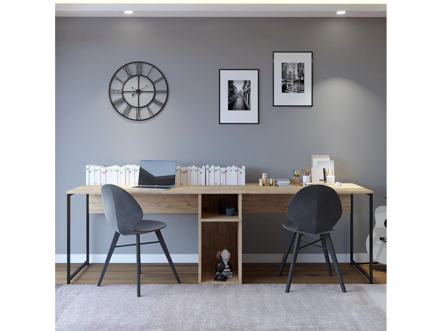 Bureau 2 personnes en bois avec niches KILI