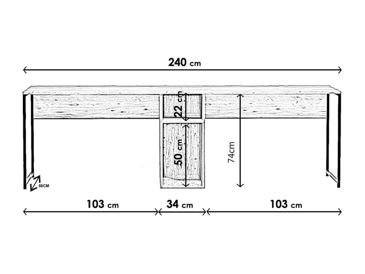 Bureau 2 personnes en bois avec niches KILI