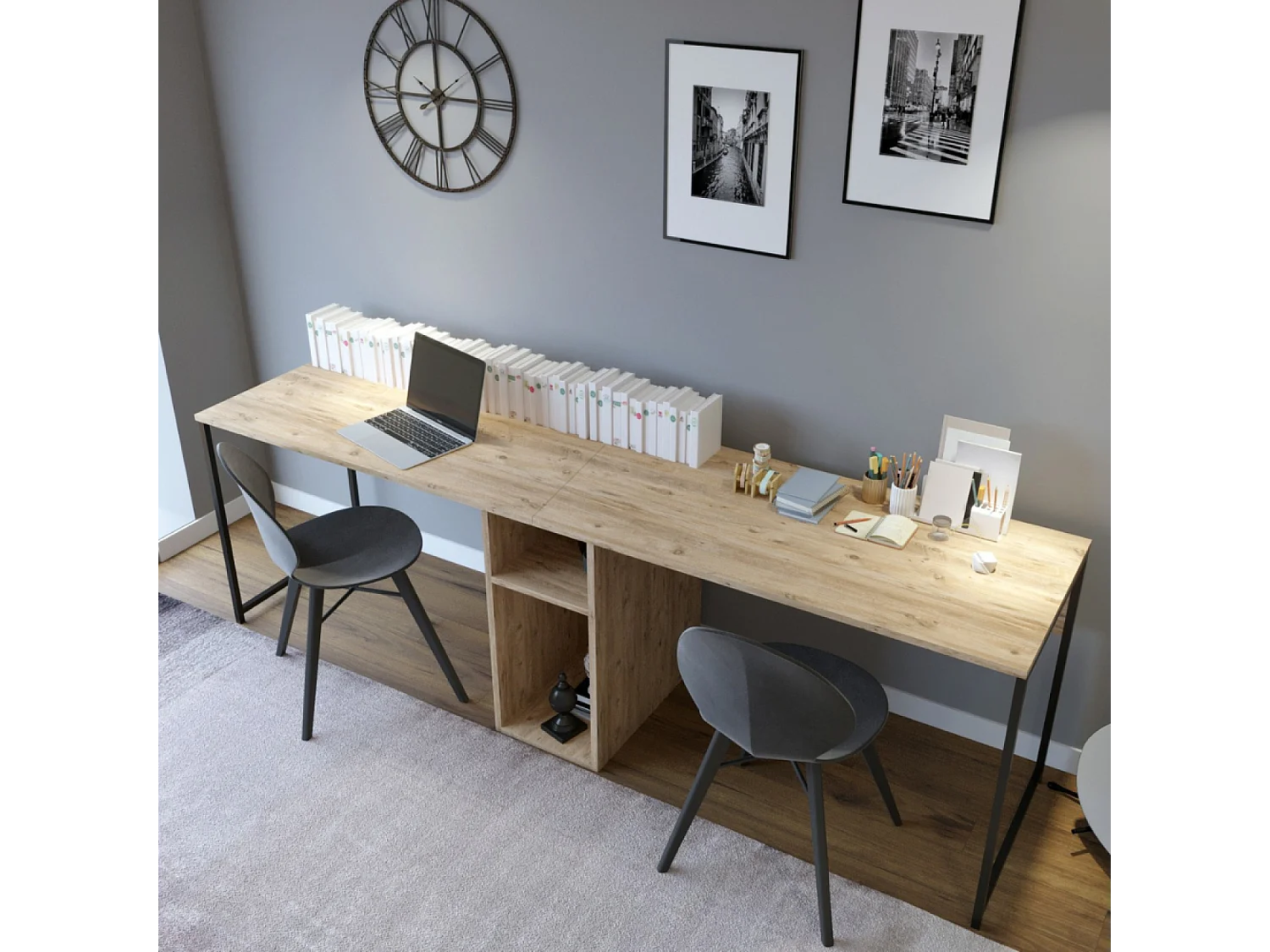 Bureau 2 personnes en bois avec niches KILI