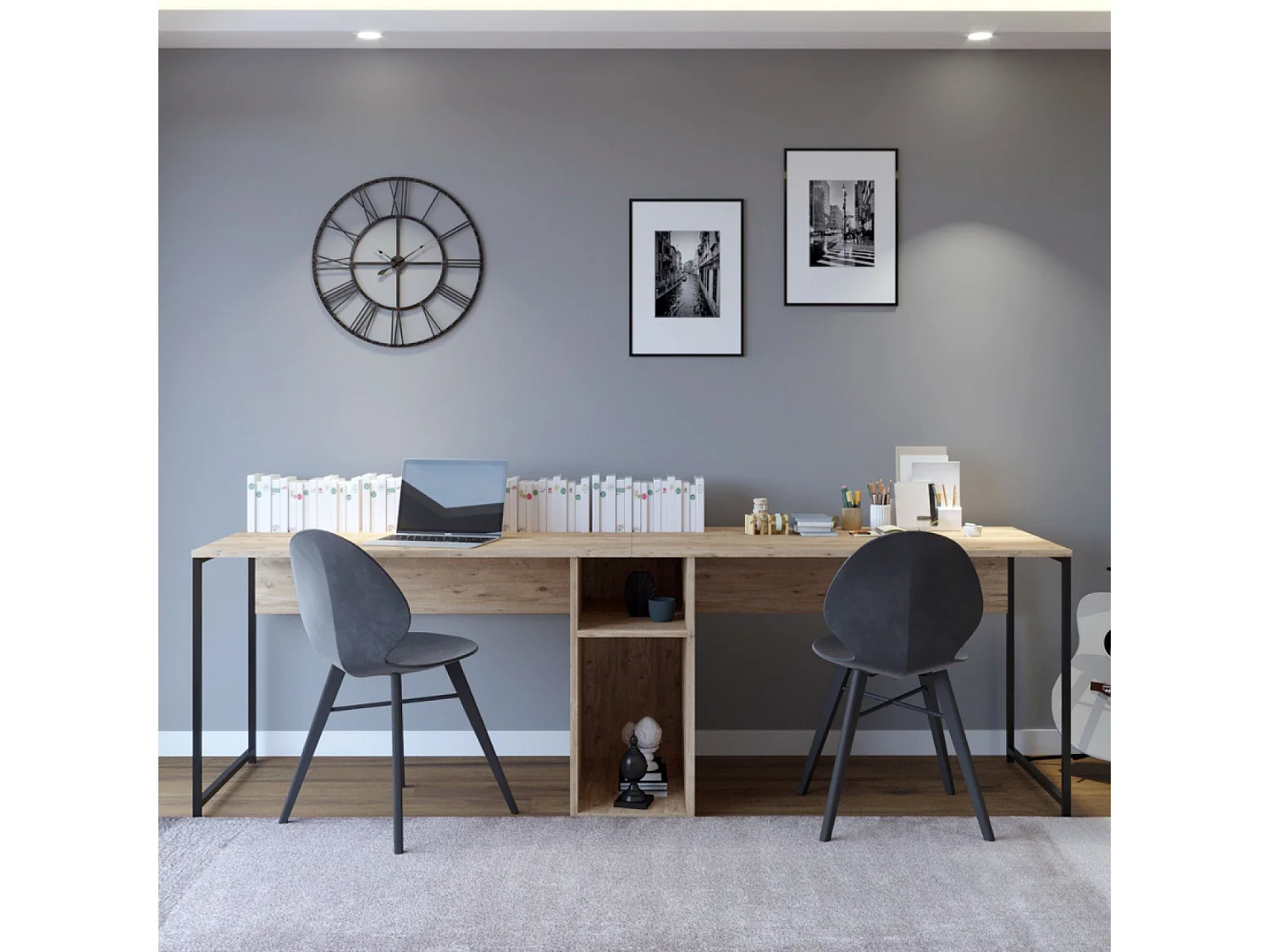Bureau 2 personnes en bois avec niches KILI