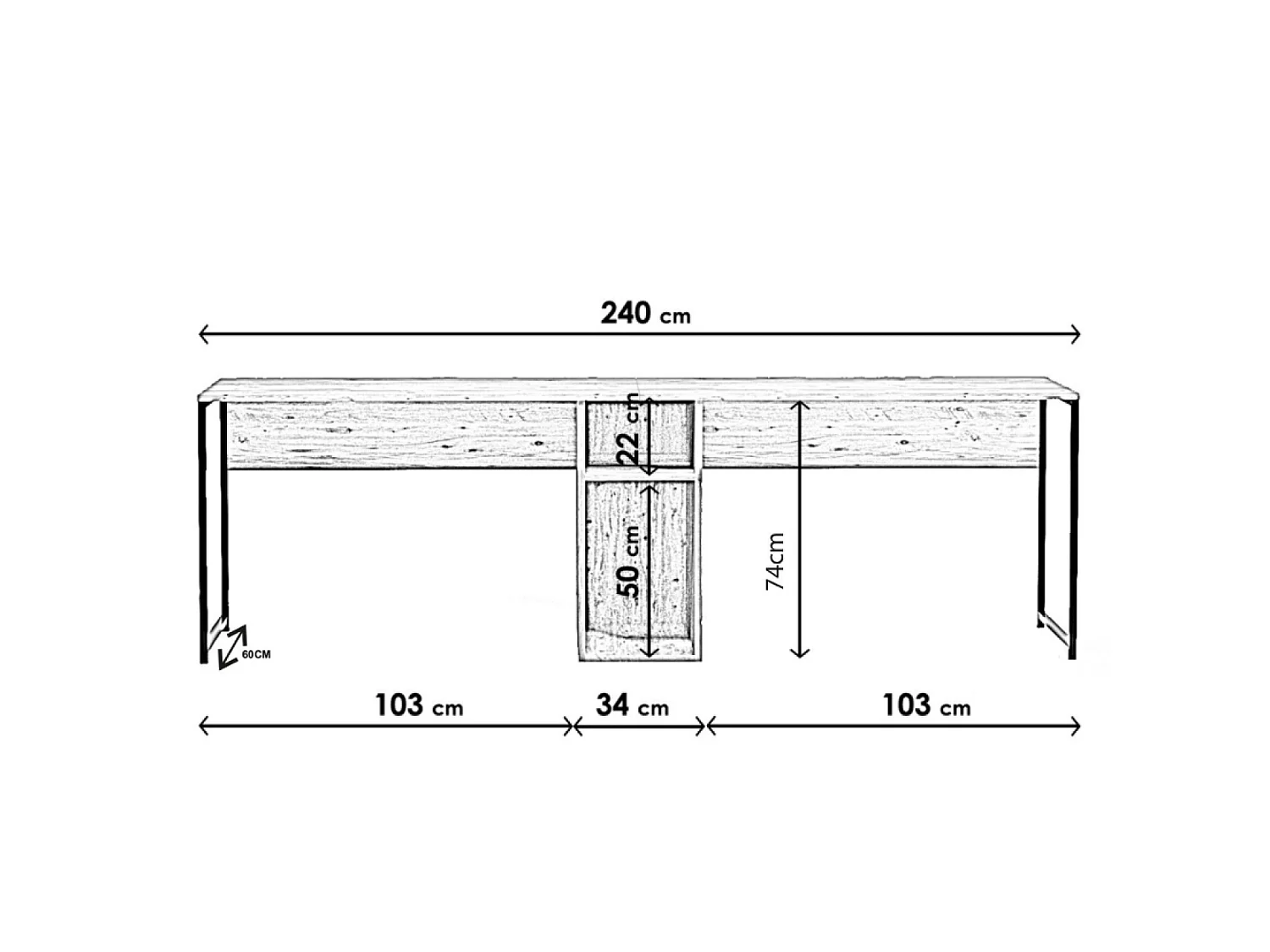 Bureau 2 personnes en bois avec niches KILI