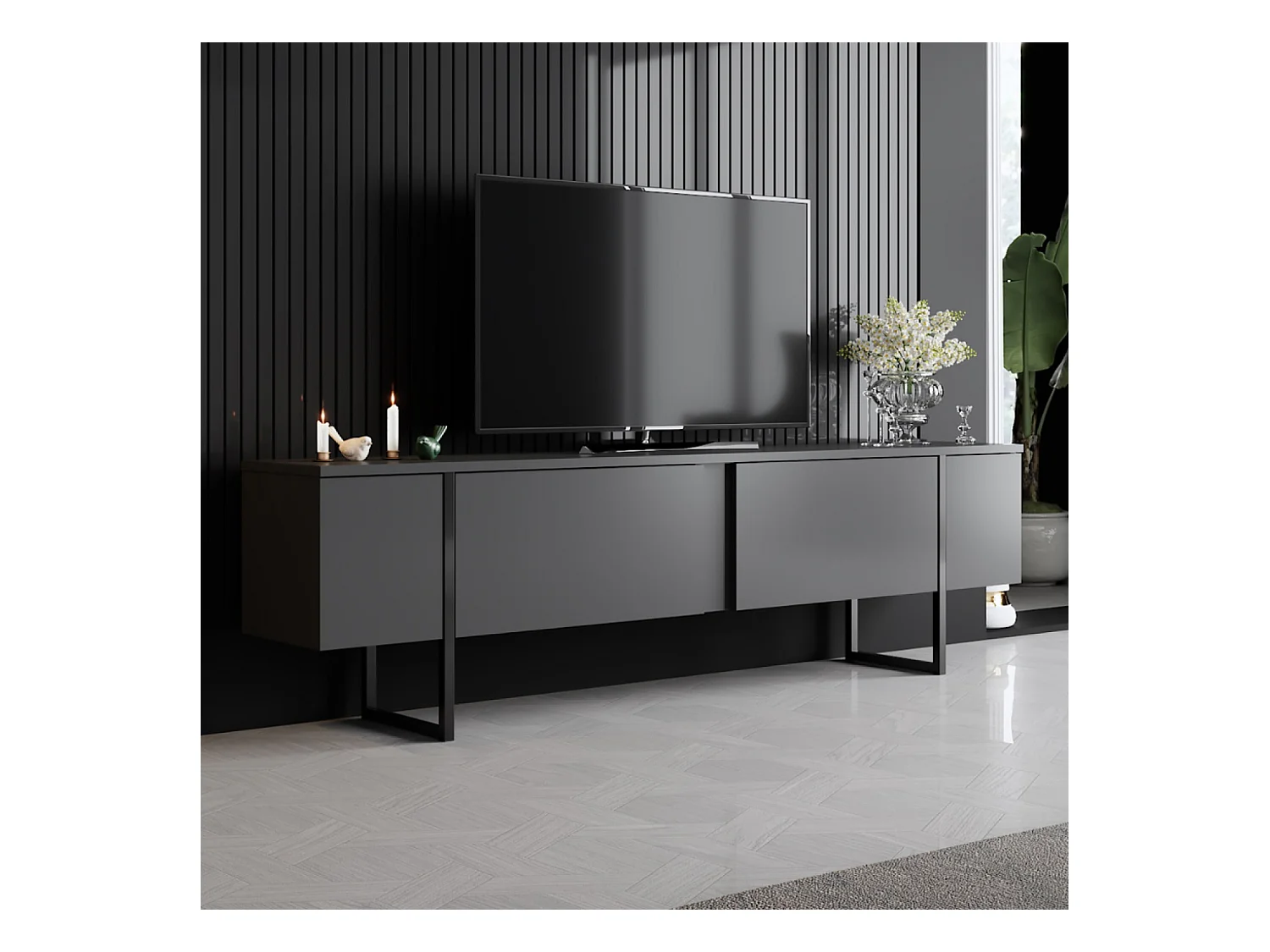 TV-meubel Antraciet en Zwart 2 Deuren 180cm LUXOR - Eigentijds Design
