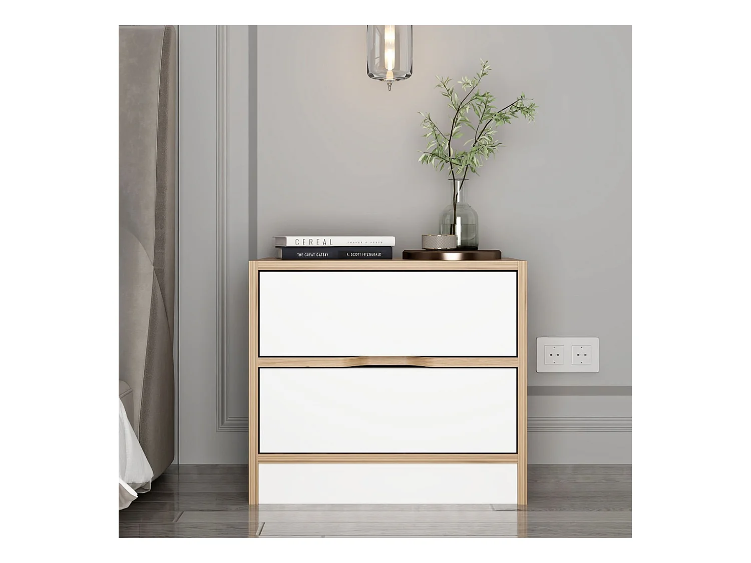 Nachtkastje van hout en wit met 2 lades MOLDE - Scandinavische en functionele stijl