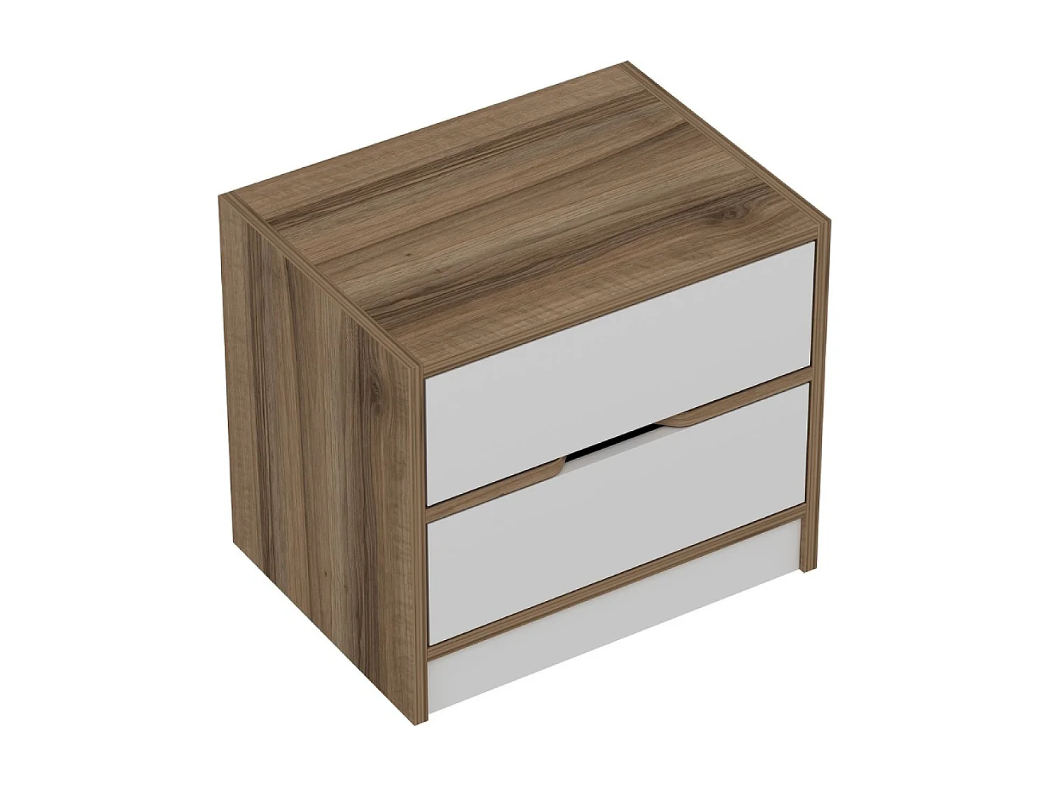 Table de chevet bois et blanc 2 tiroirs MOLDE