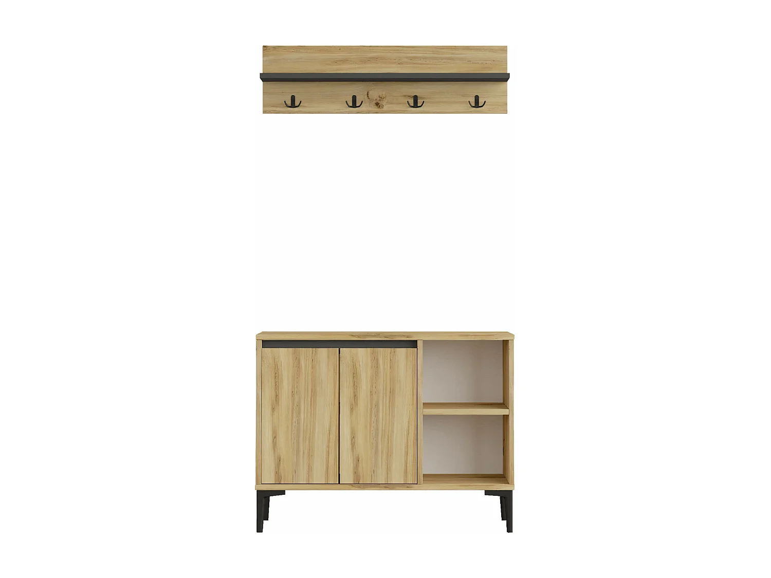 Porte-chaussures et manteaux Rebecca Mobili Roka 68,5x90x35 Panneau de particules PVC Chêne clair Gris Foncé Moderne SET 2 pcss