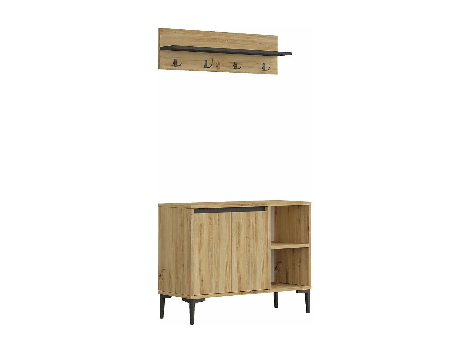 Porte-chaussures et manteaux Rebecca Mobili Roka 68,5x90x35 Panneau de particules PVC Chêne clair Gris Foncé Moderne SET 2 pcss