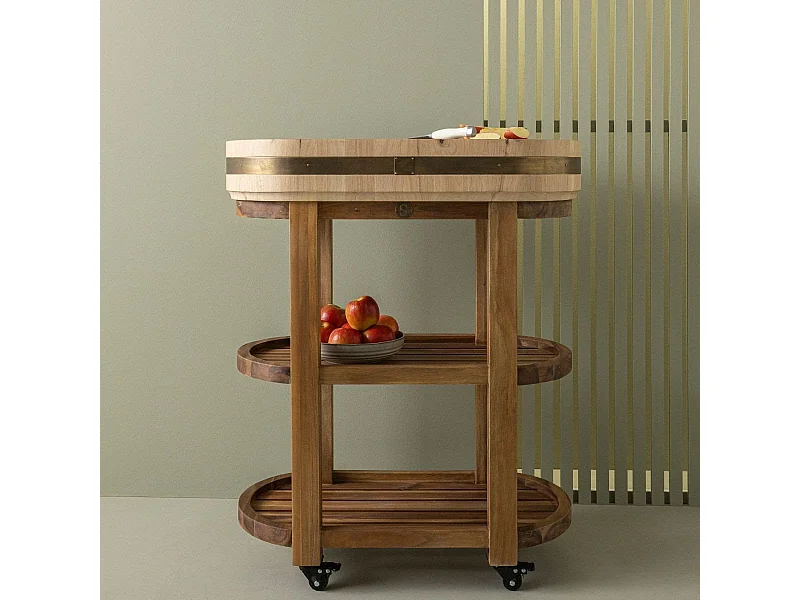 Billot ovale à roulettes en acacia et hévéa massif L76 cm - SALERS