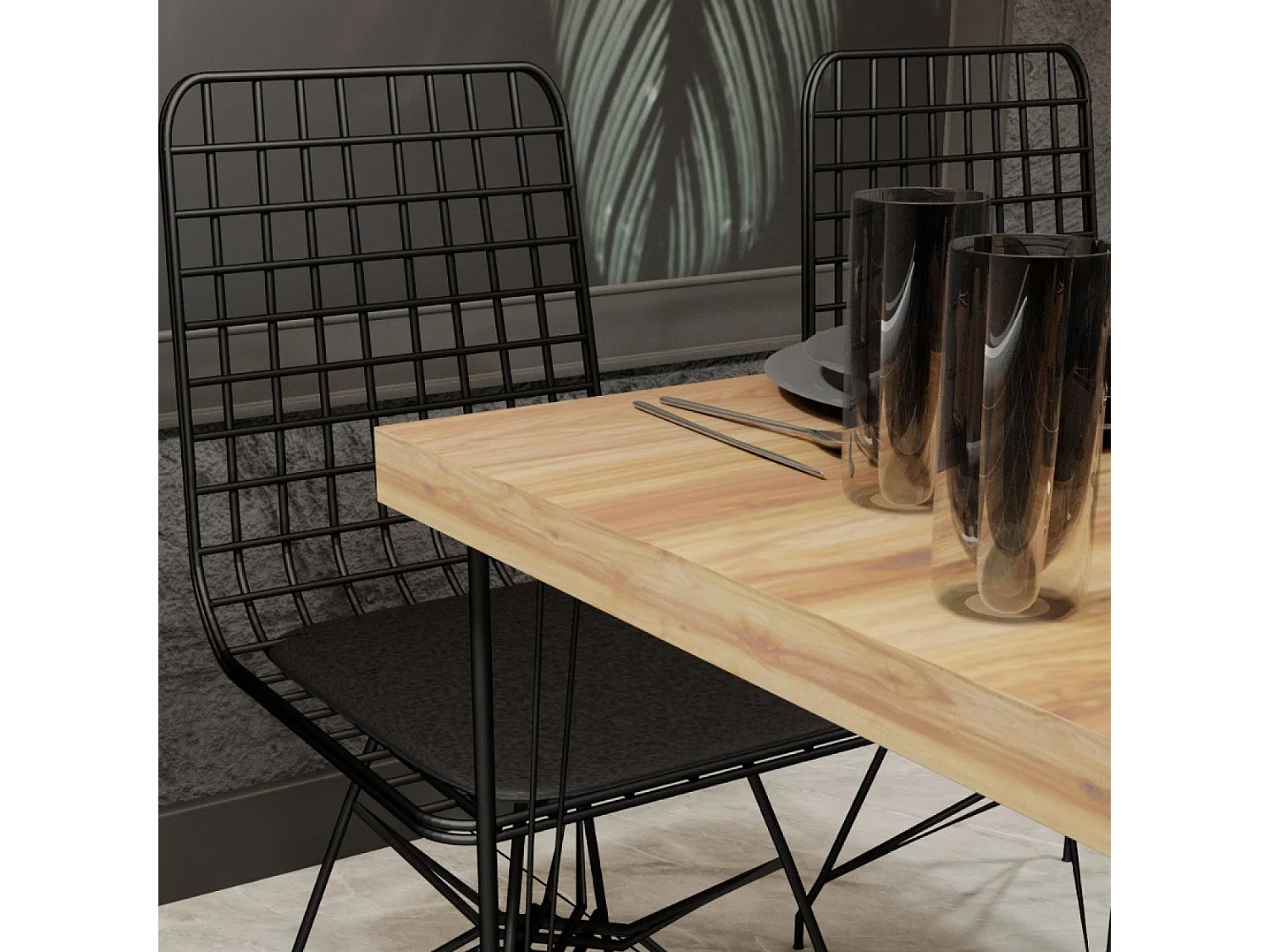 Ensemble repas table et chaises industriel bois et noir SQUARE