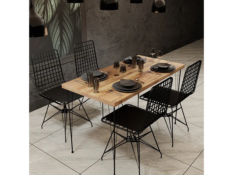 Set da pranzo tavolo e sedie industriale in legno e nero SQUARE