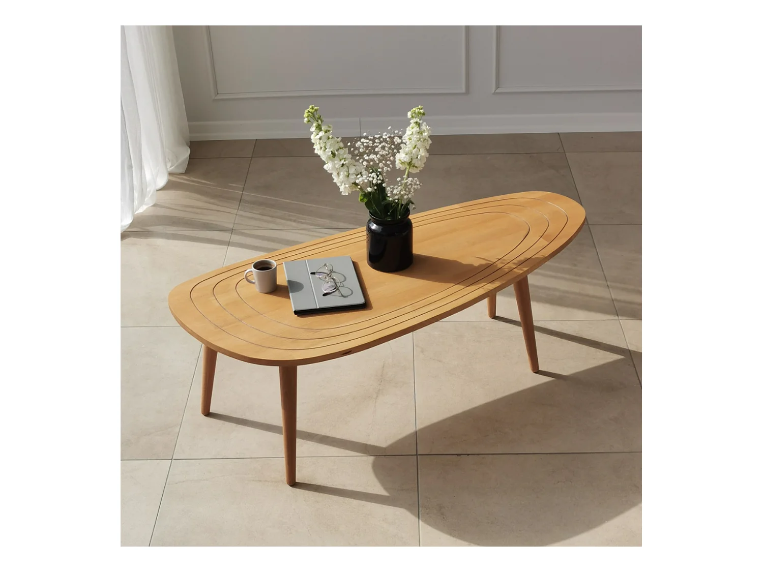 Tavolino basso stile teak in legno chiaro RANA