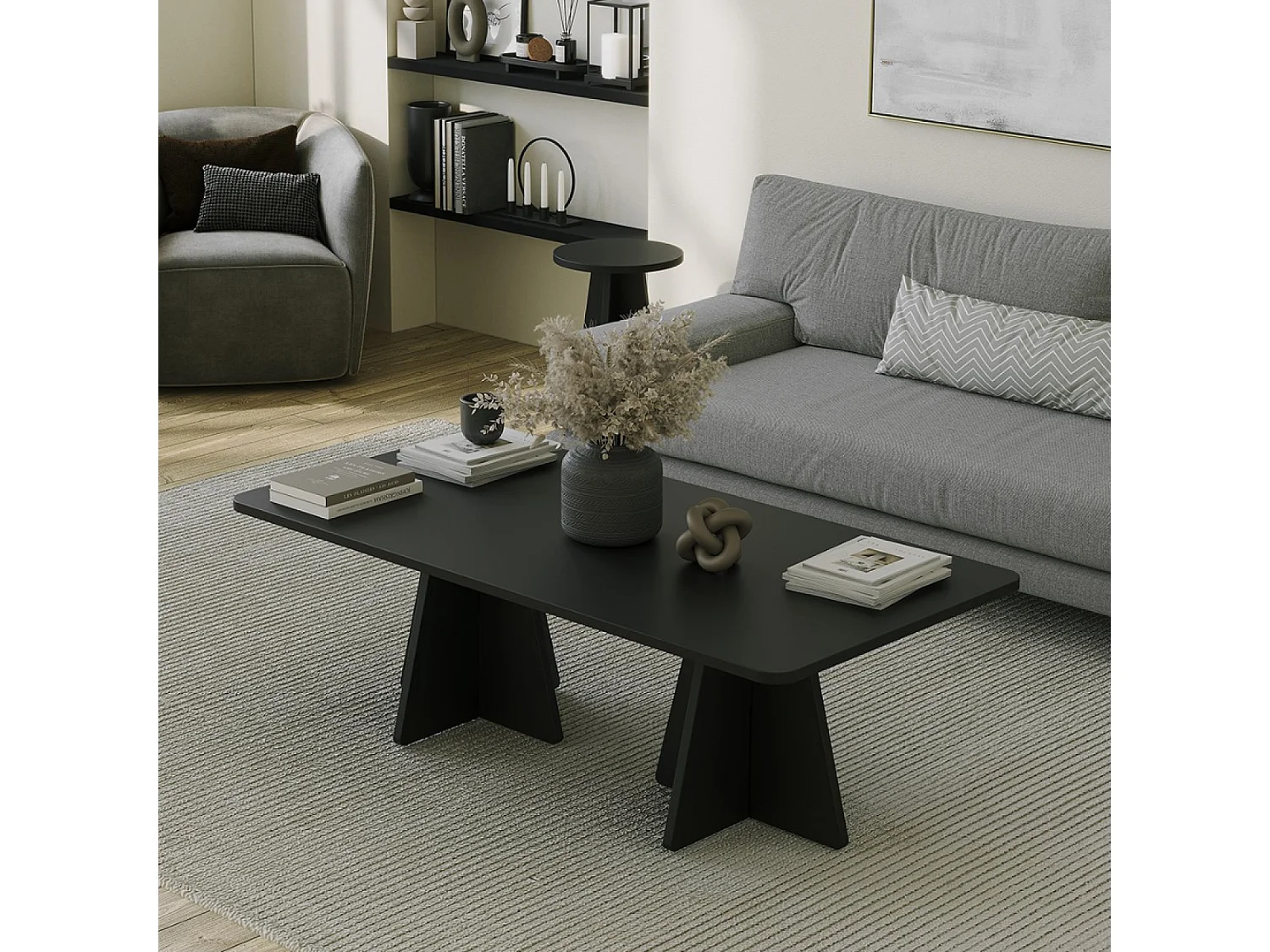 Moderne und elegante schwarze Design-Couchtisch SHAMP mit Aufbewahrung