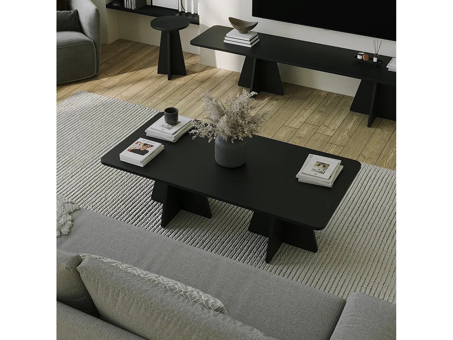 Moderne und elegante schwarze Design-Couchtisch SHAMP mit Aufbewahrung