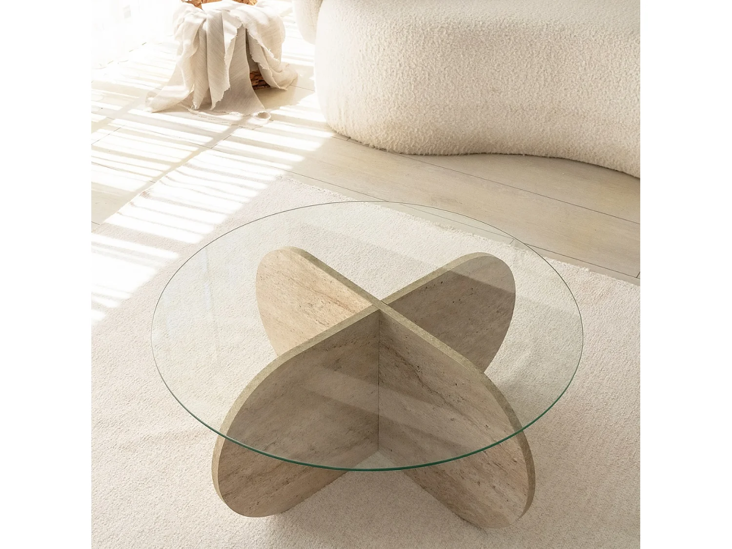 Salontafel Hout Steen Effect Glas RIBE Modern Elegant met Opbergruimte