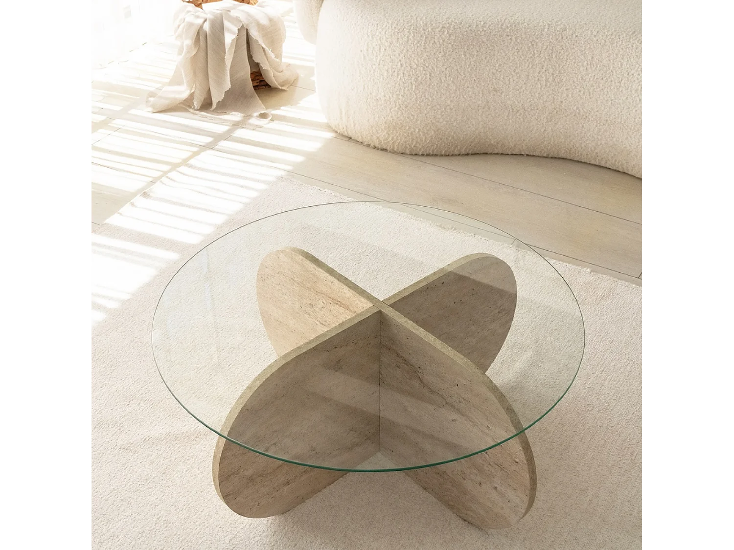 Salontafel Hout Steen Effect Glas RIBE Modern Elegant met Opbergruimte