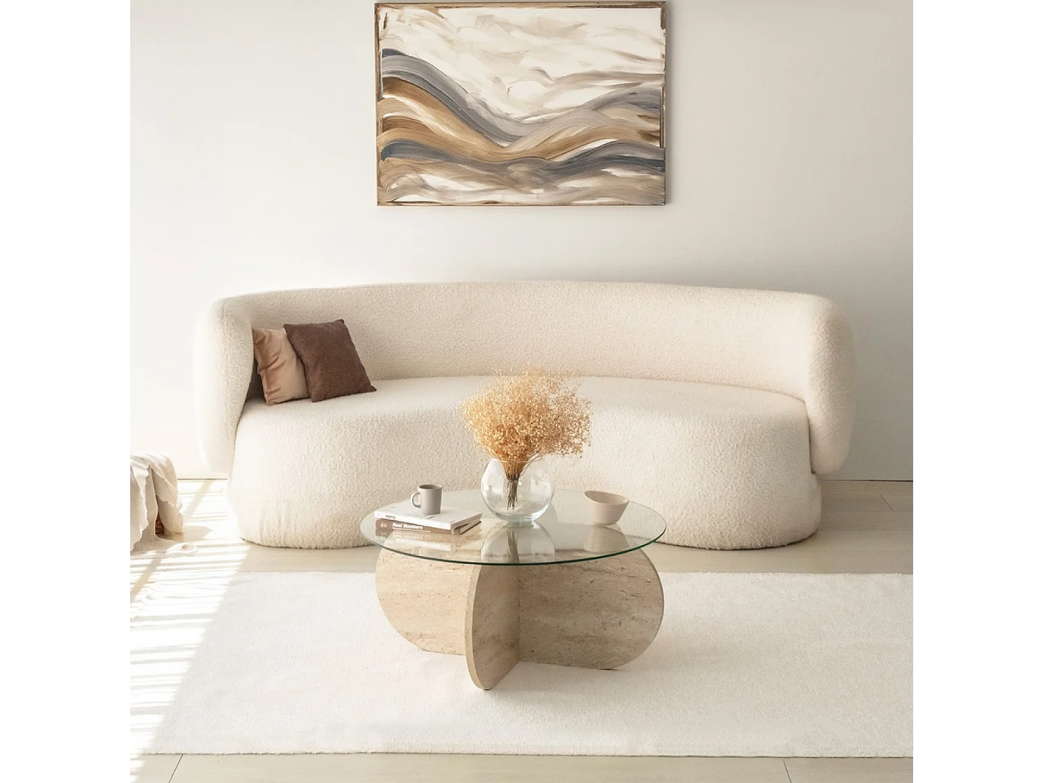 Salontafel Hout Steen Effect Glas RIBE Modern Elegant met Opbergruimte