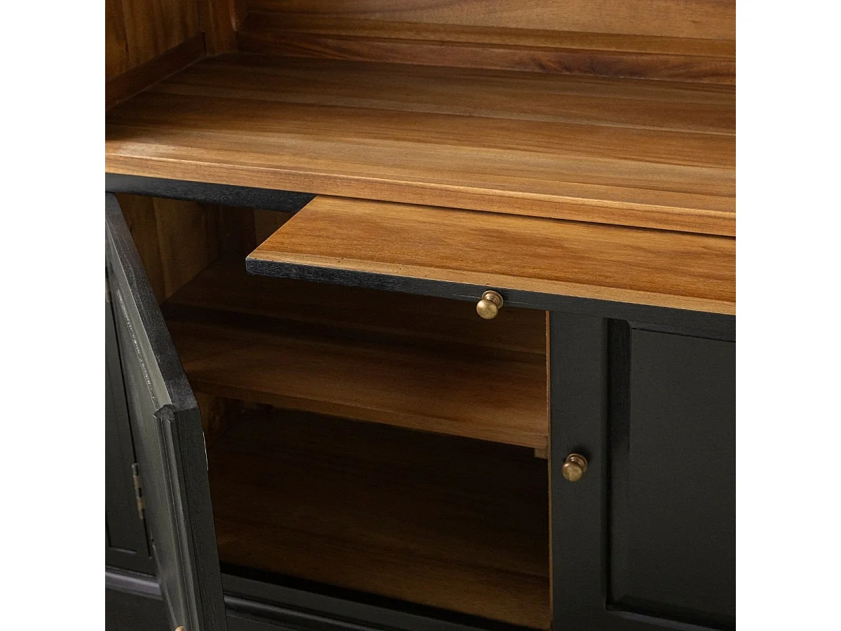 Bibliothèque 2 portes en acacia massif noir H240 cm - FONTAINEBLEAU