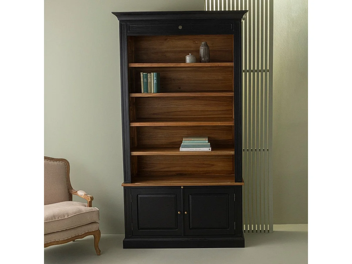 Libreria a 2 ante in acacia massiccia nera H240 cm - FONTAINEBLEAU
