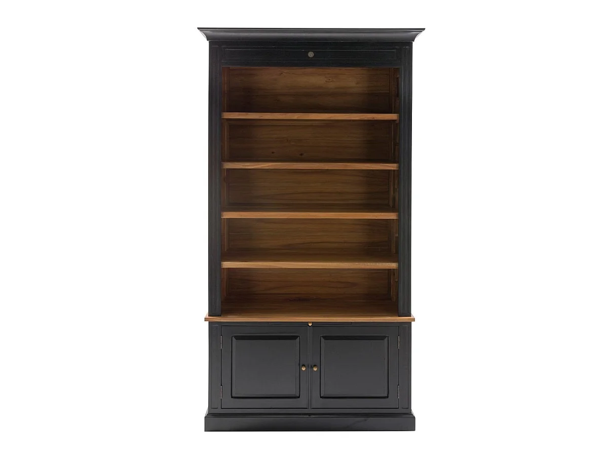 Bibliothèque 2 portes en acacia massif noir H240 cm - FONTAINEBLEAU