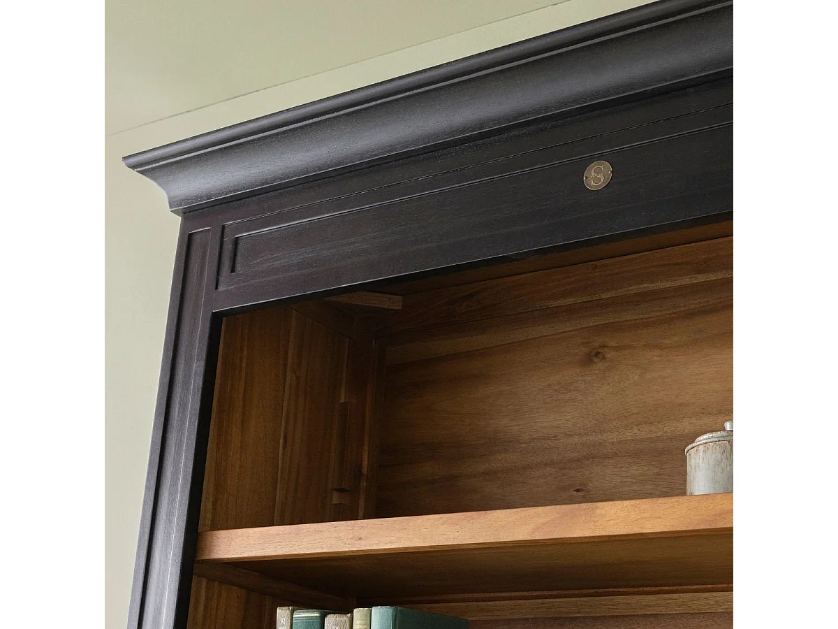Bibliothèque 2 portes en acacia massif noir H240 cm - FONTAINEBLEAU