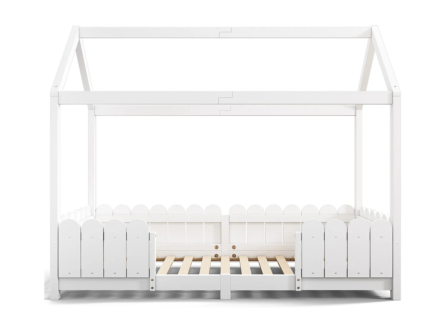 Lit cabane 90x200 cm - Lit d'enfant en bois polyvalent pour garçons & filles - Avec protection contre les chutes et sommier à lattes - Blanc (Sans matelas)