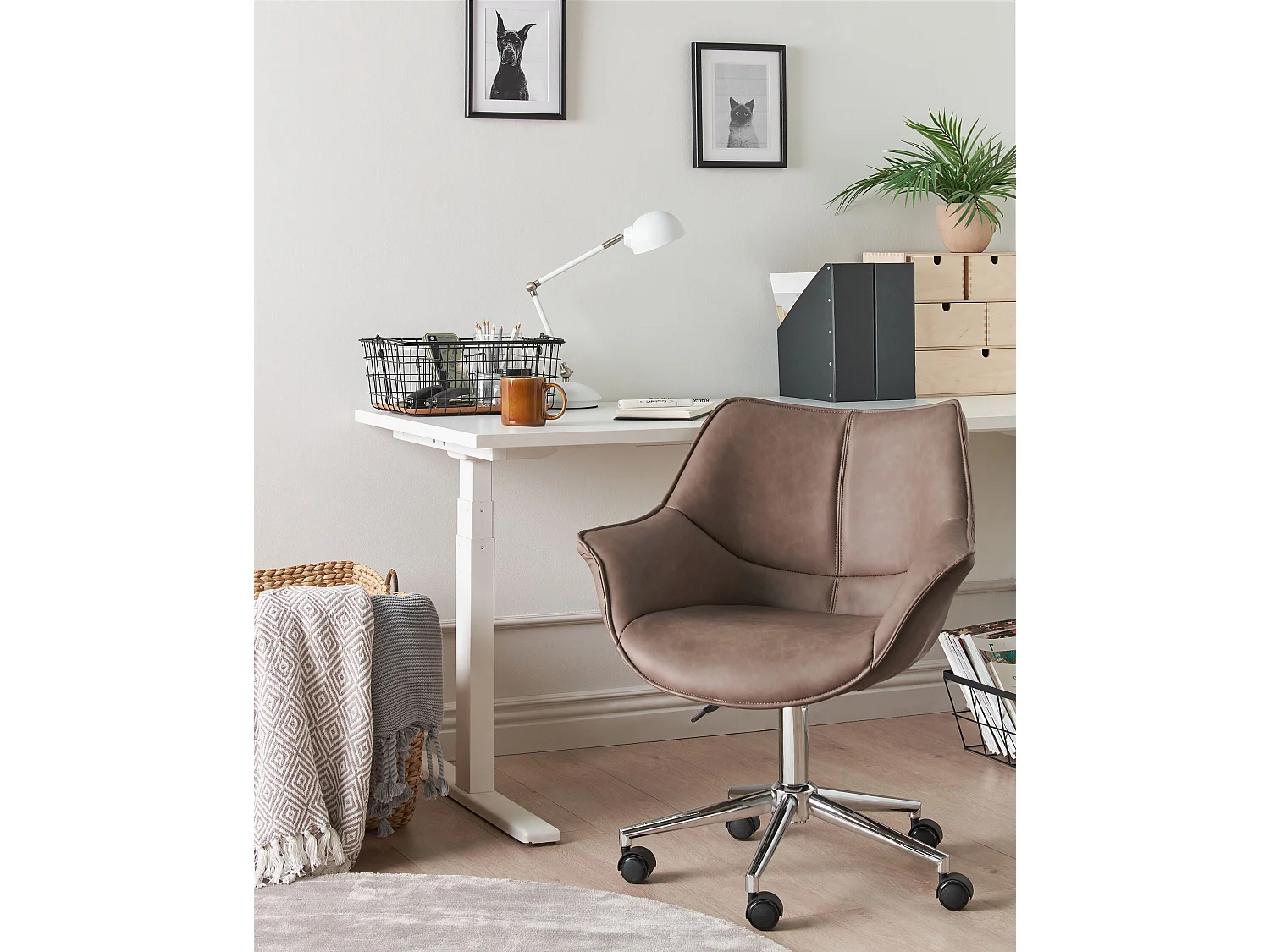 Chaise de bureau NEWDALE Cuir PU Marron clair
