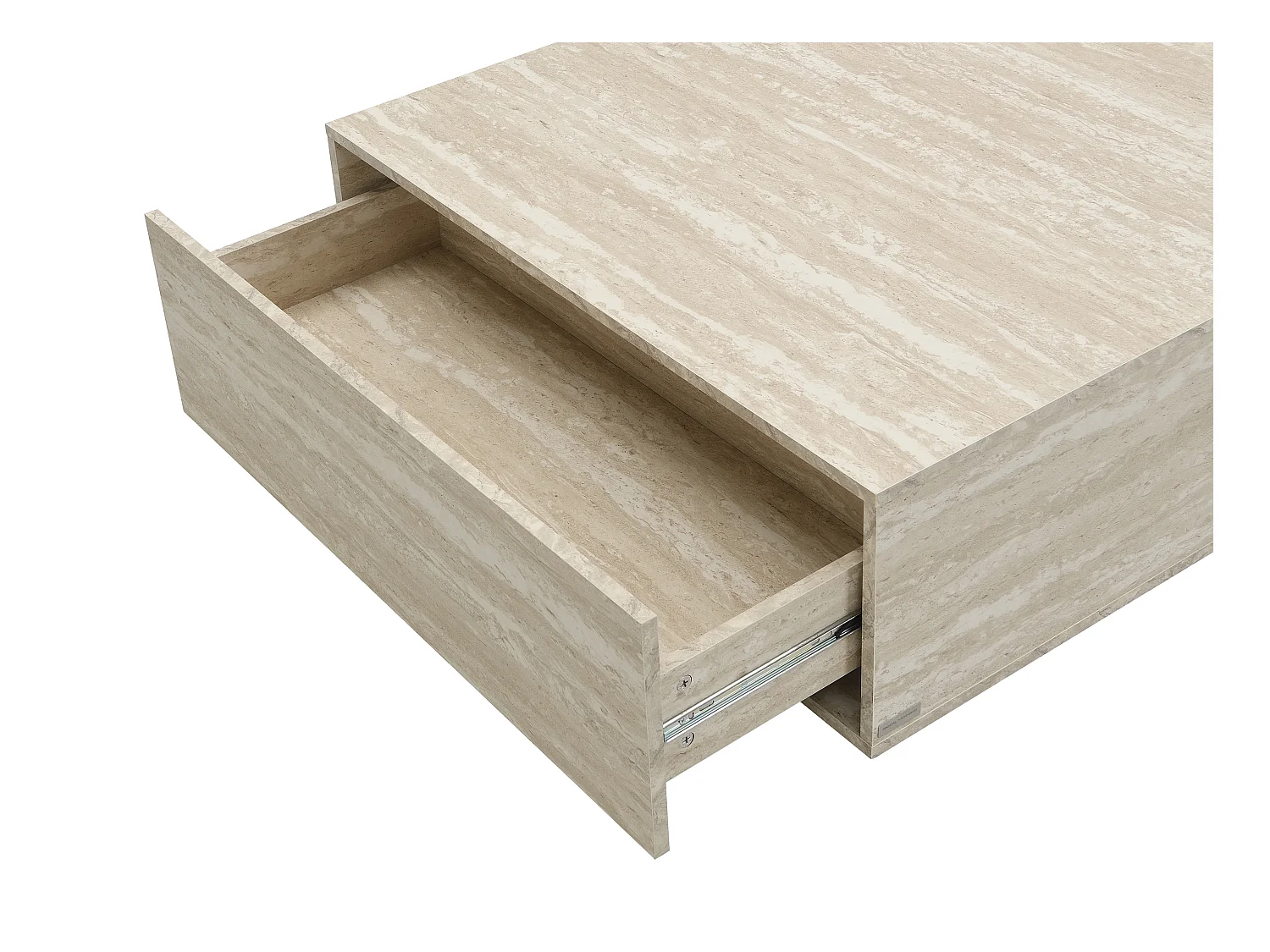 Table basse avec 2 tiroirs en MDF - L 90 cm - Effet travertin beige - ANTRIM de Pascal Morabito