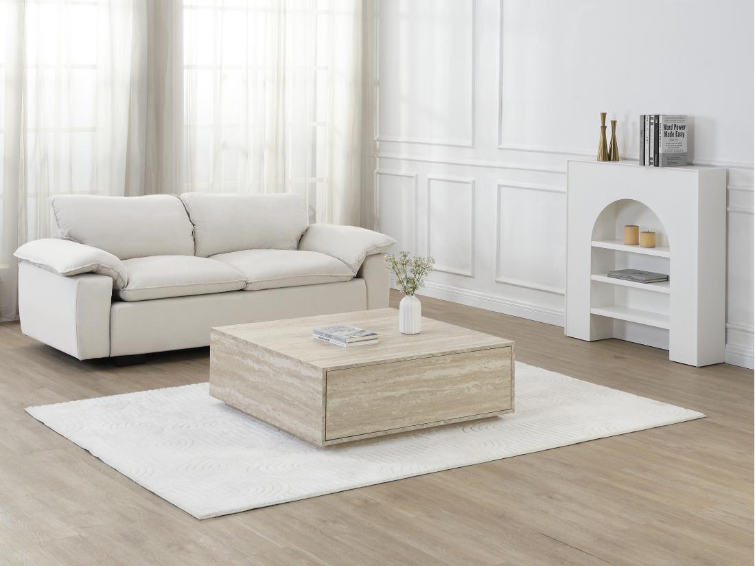 vente unique Table basse avec 2 tiroirs en MDF - Effet travertin beige - ANTRIM de Pascal Morabito