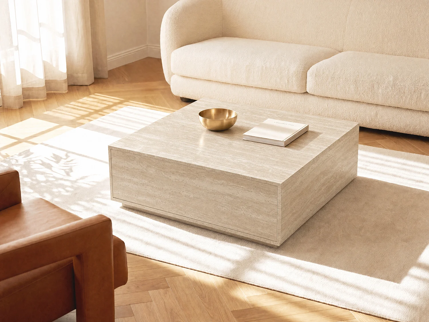 Tavolino con 2 cassetti in MDF Effetto travertino Beige - ANTRIM di PASCAL MORABITO
