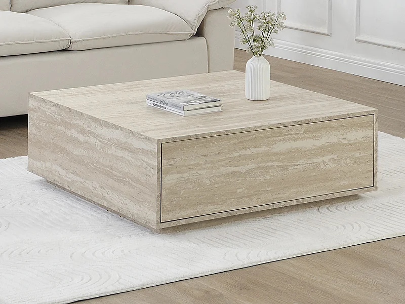 Salontafel met 2 lades van mdf - Beige travertijneffect - ANTRIM van Pascal Morabito