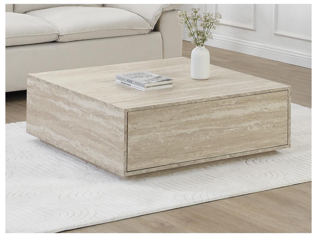 Table basse avec 2 tiroirs en MDF - Effet travertin beige - ANTRIM de Pascal Morabito