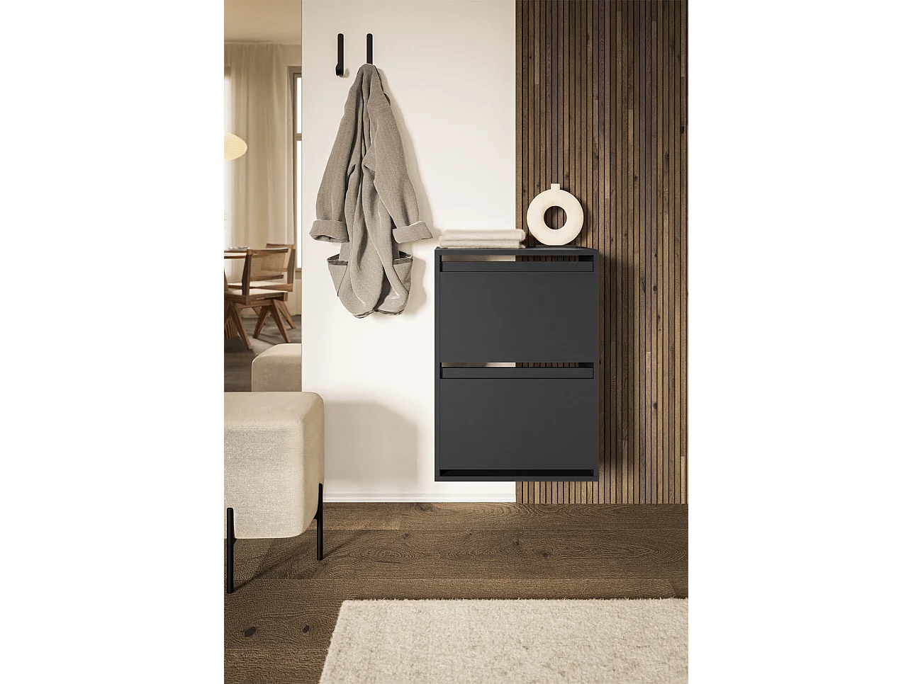 Mueble zapatero colgante 2 puertas - 50 cm - negro - BEMMI