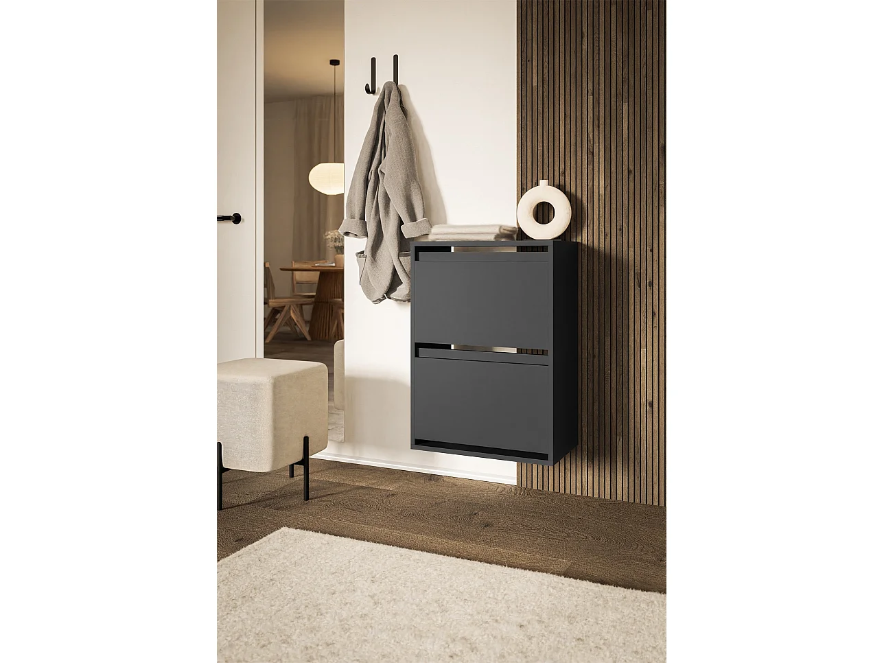 Mueble zapatero colgante 2 puertas - 50 cm - negro - BEMMI