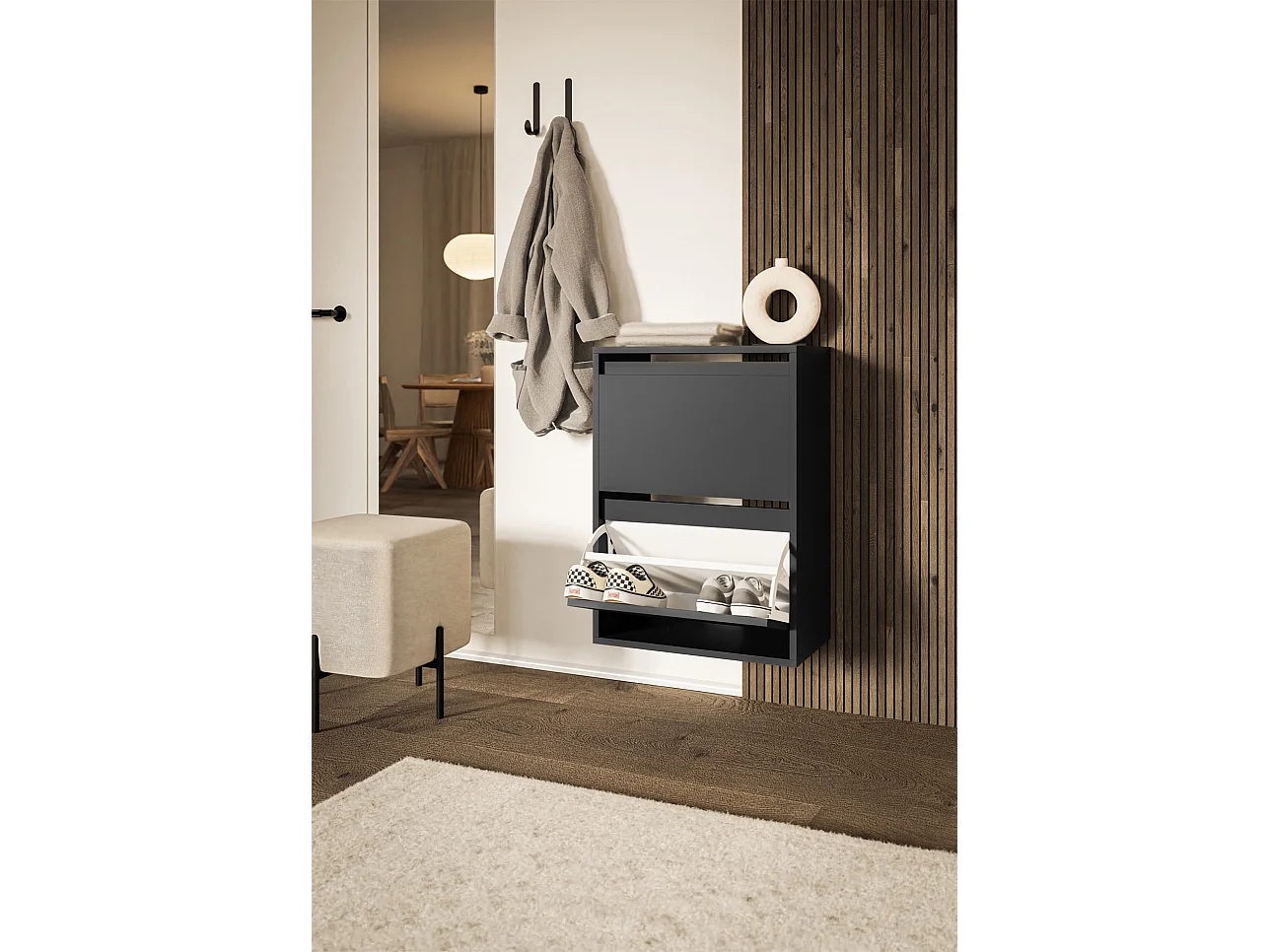 Mueble zapatero colgante 2 puertas - 50 cm - negro - BEMMI