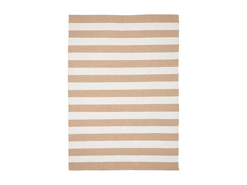RUDY - Tapis 200x300cm PET Recyclé Rayé Beige et Blanc