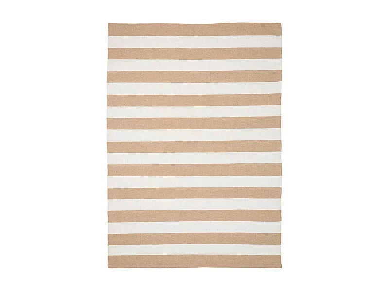 RUDY - Tapis 140x200cm PET Recyclé Rayé Beige et Blanc