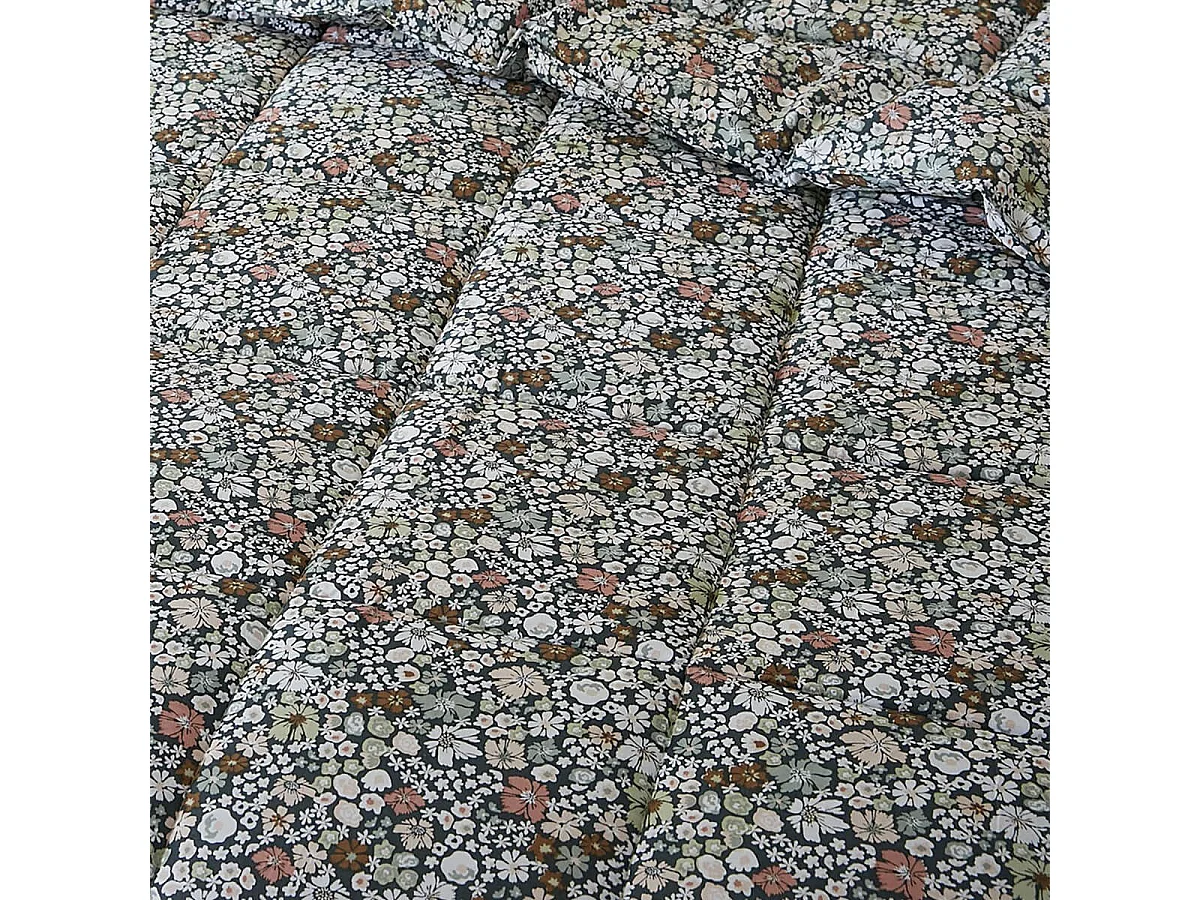 MEGAN - Couette Imprimée Fleurs 140x200 cm + 1 Taie d'oreiller 60x60 cm