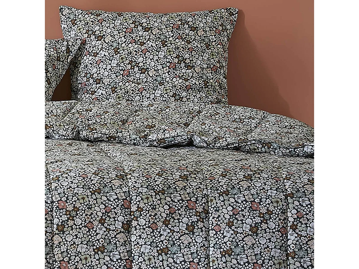 MEGAN - Couette Imprimée Fleurs 140x200 cm + 1 Taie d'oreiller 60x60 cm