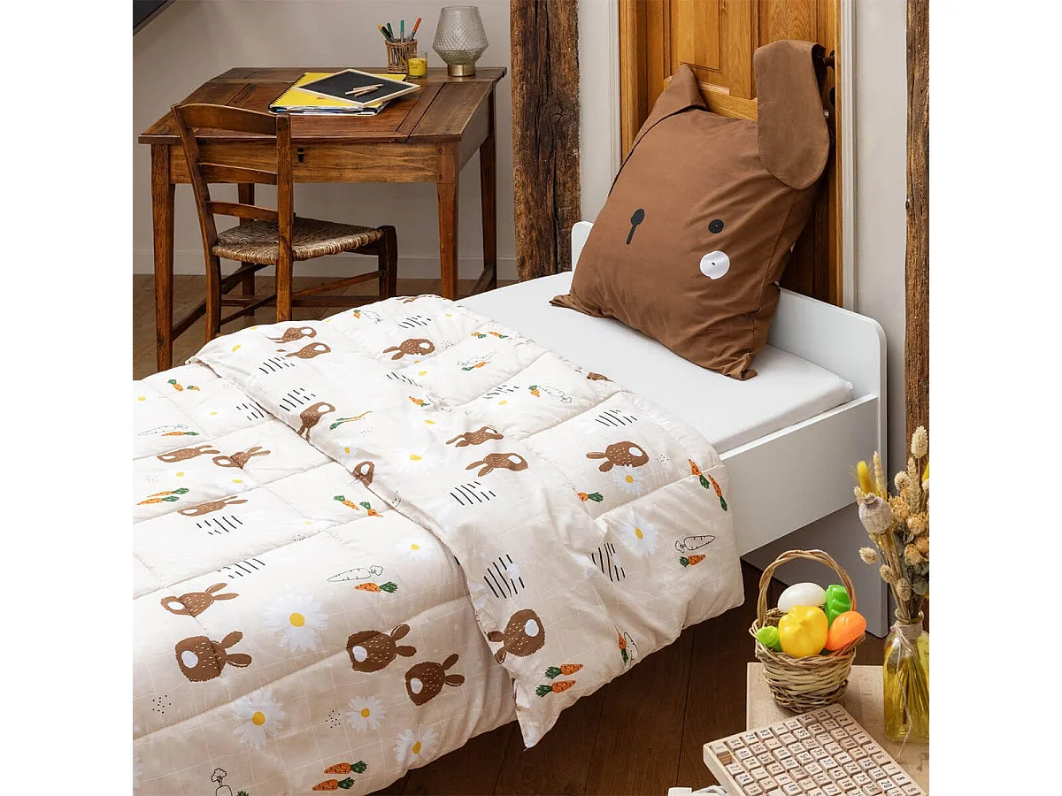 BUNN - Couette Imprimée Lapin 140x200 cm + 1 Taie d'oreiller 60x60 cm
