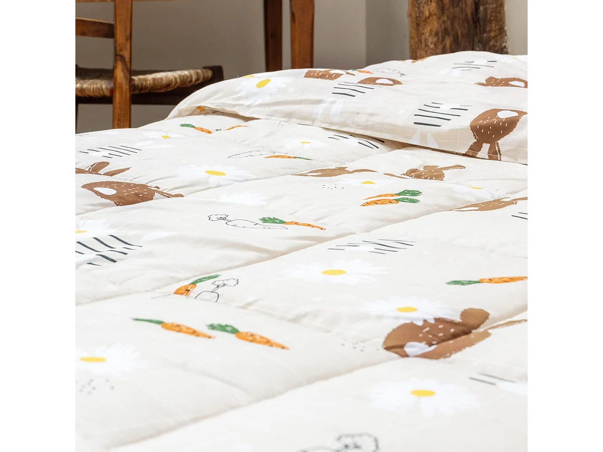 BUNN - Couette Imprimée Lapin 140x200 cm + 1 Taie d'oreiller 60x60 cm