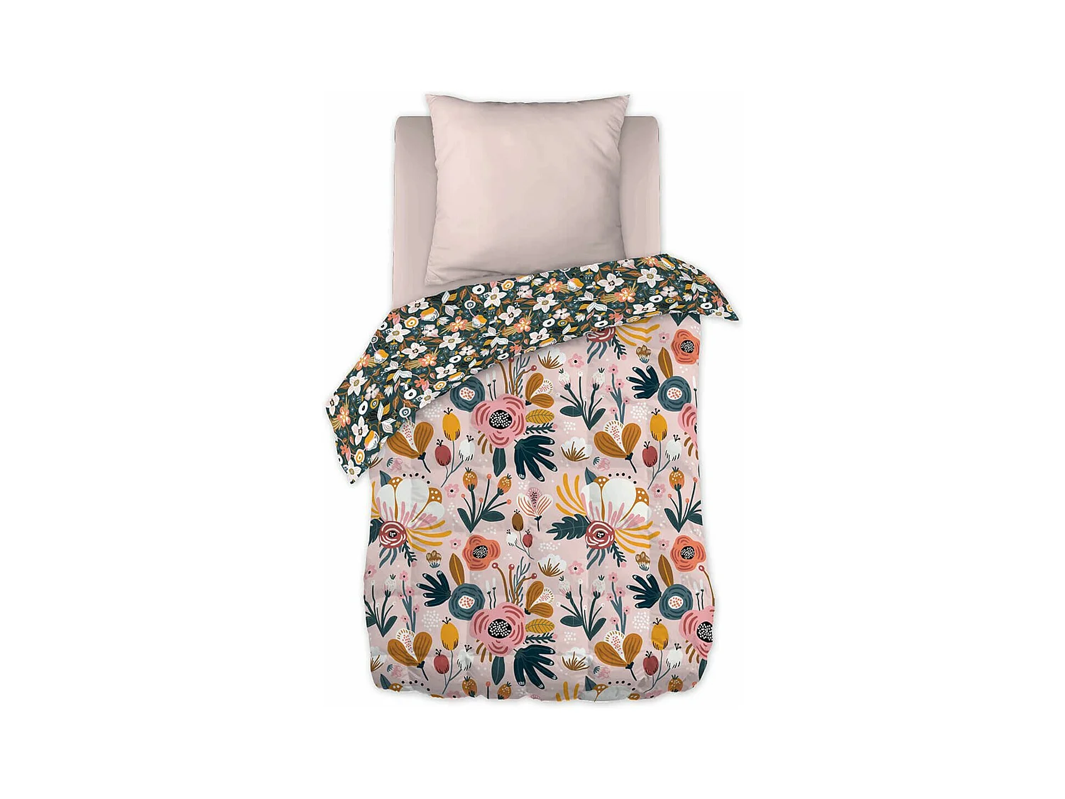 CAPUK - Couette Imprimée Motifs Rétro 140x200 cm + 1 Taie d'oreiller 60x60 cm