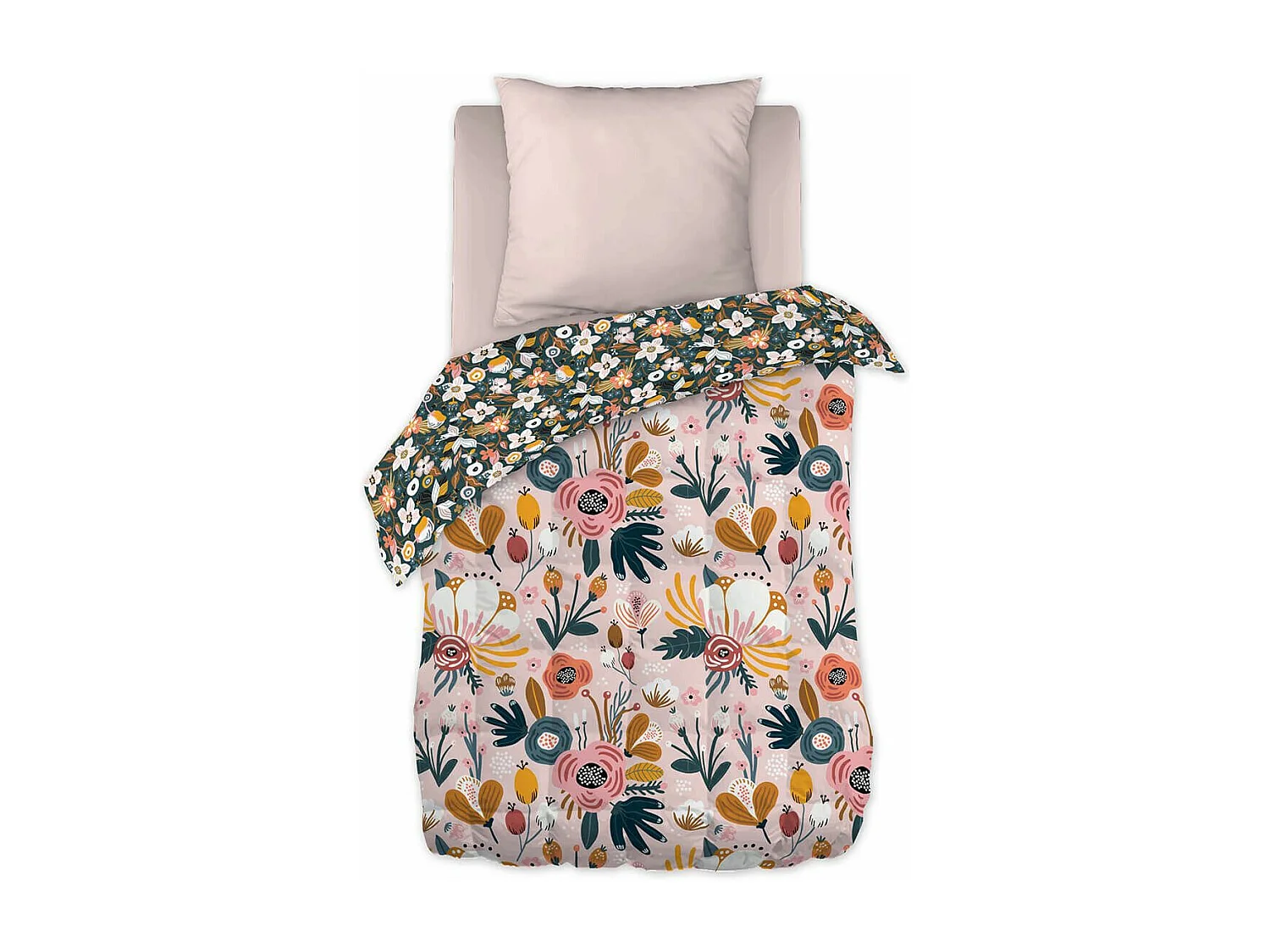 CAPUK - Couette Imprimée Motifs Rétro 140x200 cm + 1 Taie d'oreiller 60x60 cm