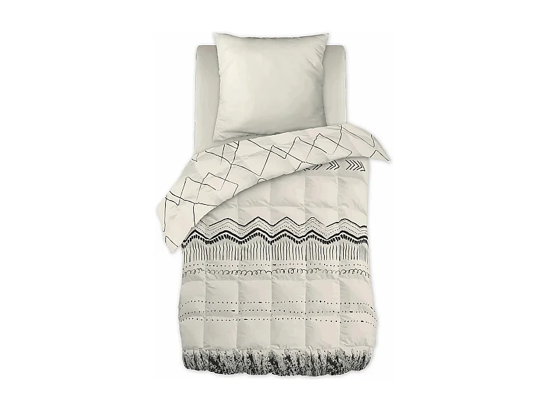 BELEM - Couette Imprimée Motifs Ethniques 140x200 cm + 1 Taie d'oreiller 60x60 cm