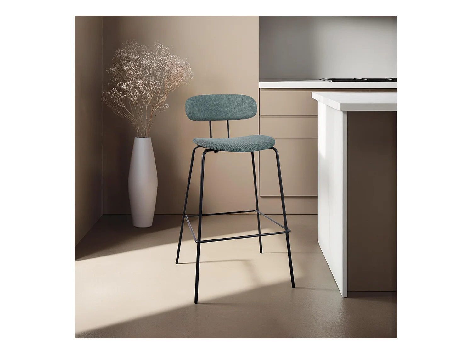Lot de 2 chaises hautes en acier et bois vert foncé