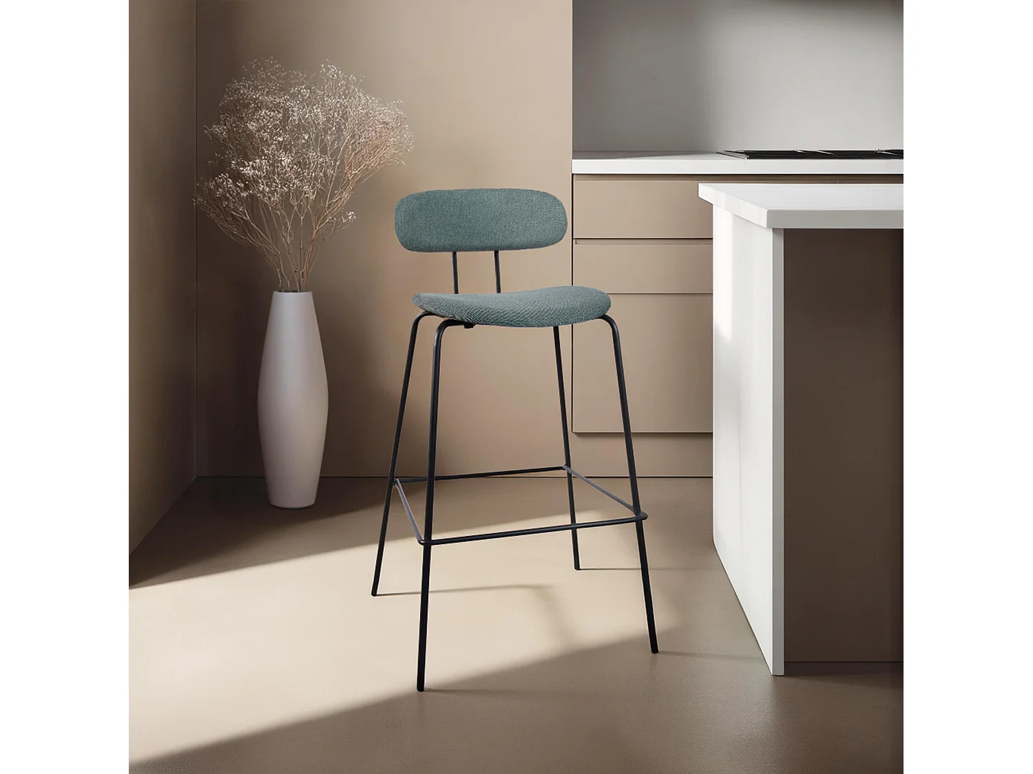 Lot de 2 chaises hautes en acier et bois vert foncé