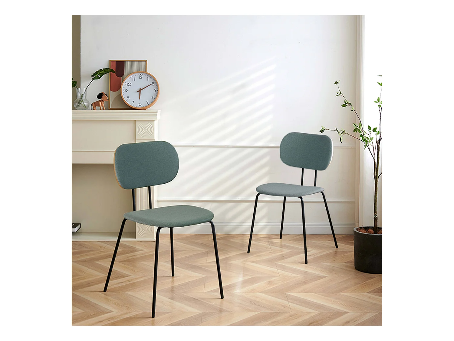 Lot de 2 chaises design en acier et bois vert foncé